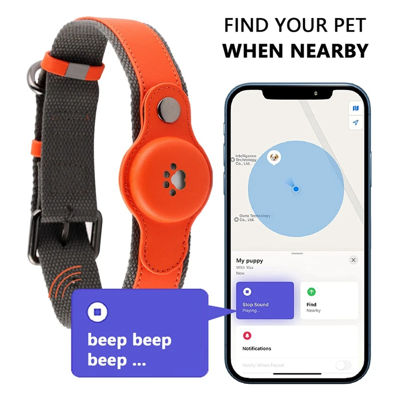 IP67 Waterproof Tracker Collar For Dogs Location Pet Tracking Smart Collar Easy To Use Only Works With For Apple Find My Silver