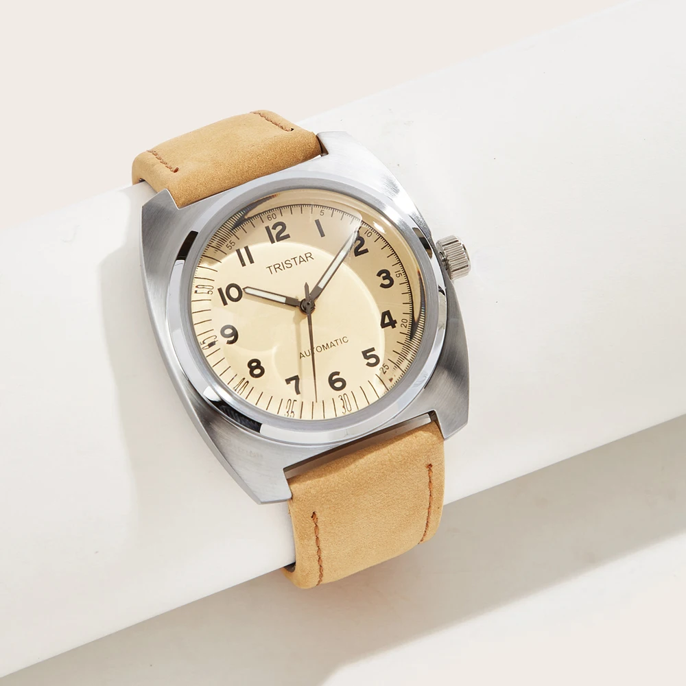 Big Case Mechanical Watches Men Hand Wind Vintage Wristwatch Male Genuine Leather Band Hat Glass Luxury Clock Timepieces