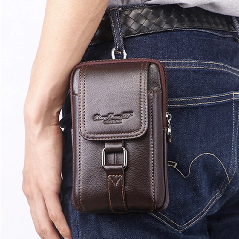 

High Quality Genuine Leather Cell/Mobile Phone Case Cover Mini Belt Hook Messenger Bag Male Retro Men Cross body Waist Pack Bag