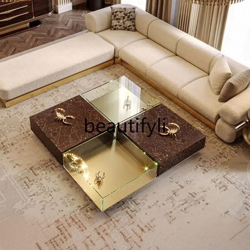 

A15 Creative marble coffee table combination light luxury villa home tempered glass coffee table square