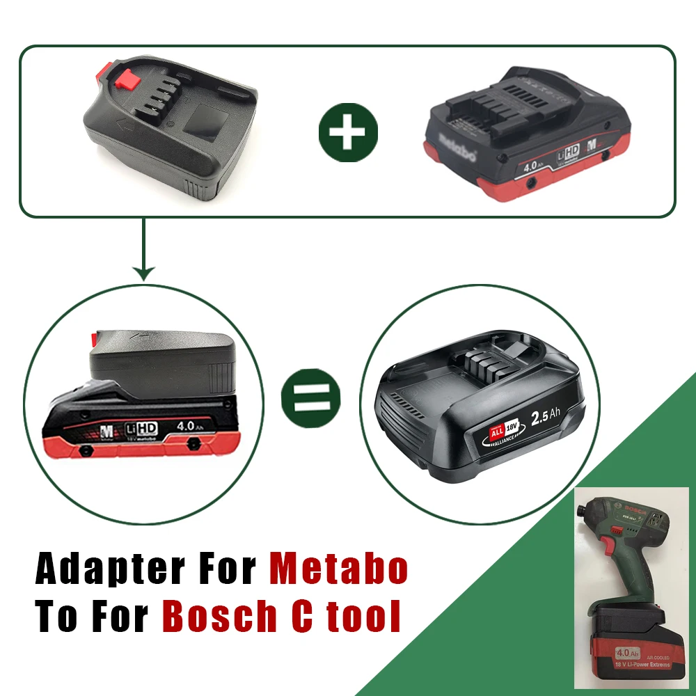 For Metabo 18V Lithium battery Convert To For Bosch Green Tool Battery Adapter Replace For Bosch PBA 18V Li-ion Battery Adapter