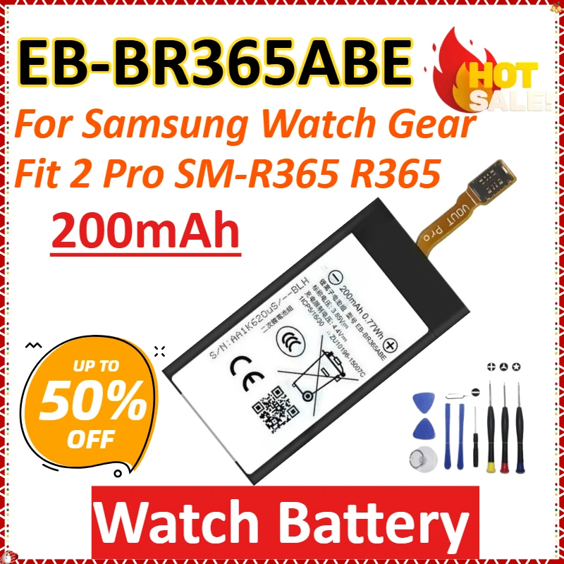 

EB-BR365ABE 200mAh for Samsung Watch Gear Fit 2 Pro SM-R365 R365 Newly Upgraded High-Capacity Replacement Watch Battery +tools