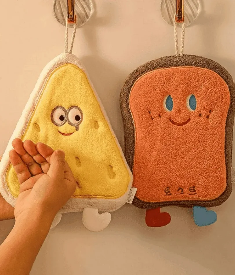 

Cheese coral velvet hand wipes Cute soft absorbent towel Kitchen bathroom Bread Toast slices cookie doughnut hand wipes