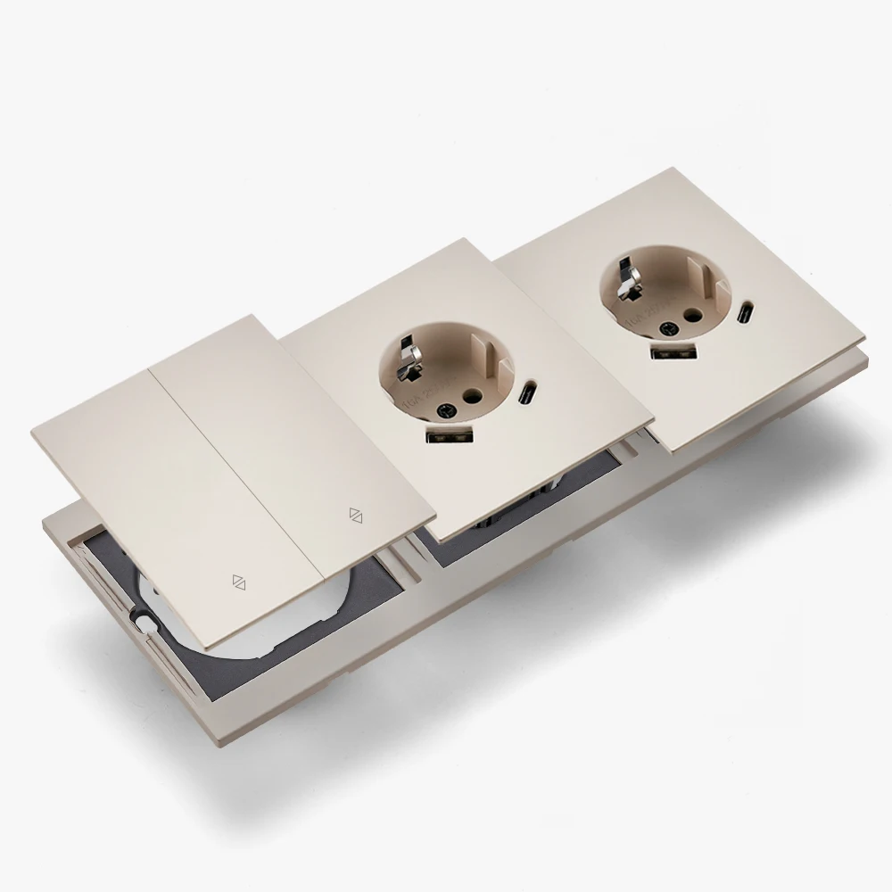 Skin Sensation USB A+C Wall Socket Rocker Switch Embedded Power Sockets Button Light Switch Integrated Panel Skin Feel Paint