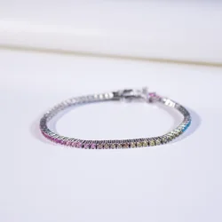 2mm Rainbow Tennis Bracelet Silver 925 Bracelet luxury Woman Bracelets with Exquisite Box New 2025