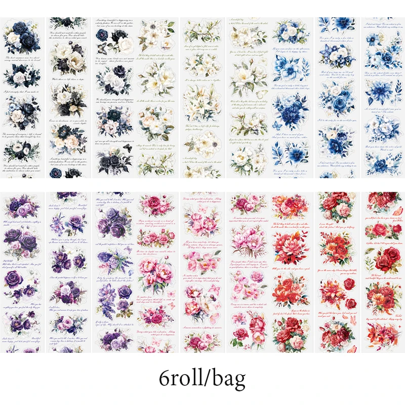 นายกระดาษ 300 ซม./ม้วน Rose ดอกไม้สัตว์เลี้ยงเทปตกแต่งสมุดภาพเคสโทรศัพท์ของขวัญการ์ดไดอารี่ Collage เทปตกแต่งสติกเกอร์