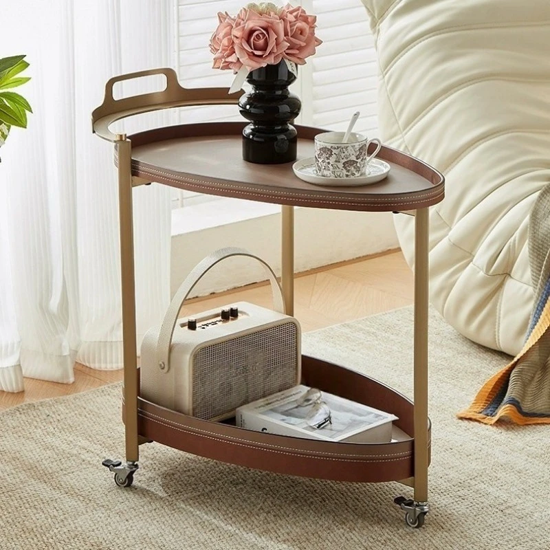 Living room sofa side table removable saddle leather creative coffee table trolley