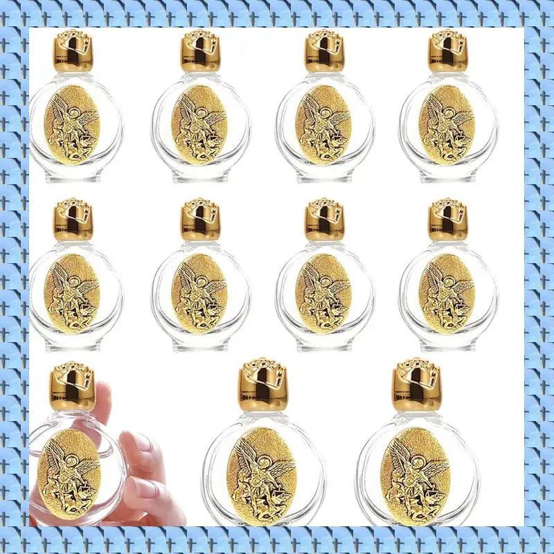 NOCM 12Pcs Glass Holy Water Decorative Bottles Portable Holy Water Container For Home Wedding Baptism Gold