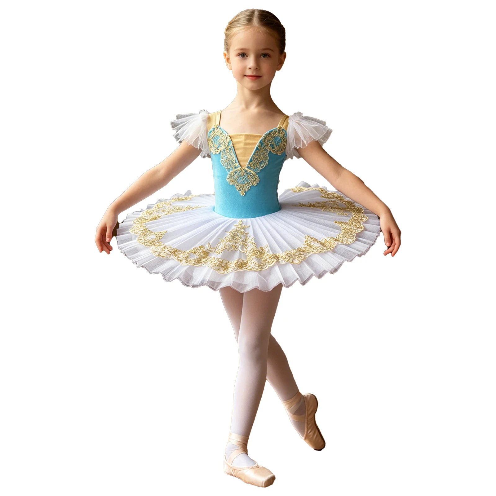 Kids Girls Ballet Professional Swan Dance Dress Layered Tulle Fairy Princess Tutu Ballerina Practice Performance Dancewear
