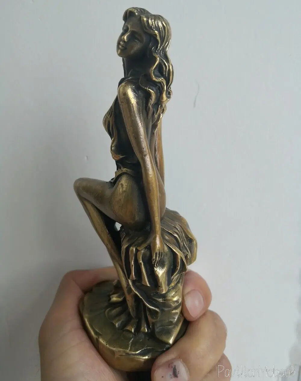 Brass Beauty Girl Statue Art Seating Figure Sexy Model Human Body Table Decor