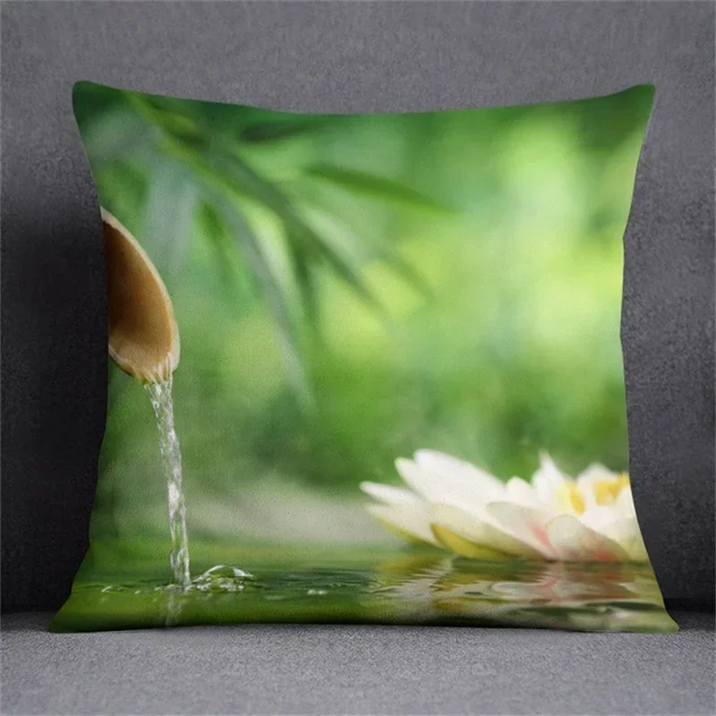 Fresh Green Bamboo Printing Pattern Cushion Cover for Home Living Room Sofa Decoration Square Throw Pillow