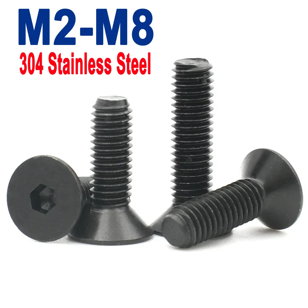 

10-50Pcs M2 M2.5 M3 M4 M5 M6 M8 Black 304 Stainless Steel Hex Hexagon Socket Head Flat Countersunk Allen Machine Screw Bolt