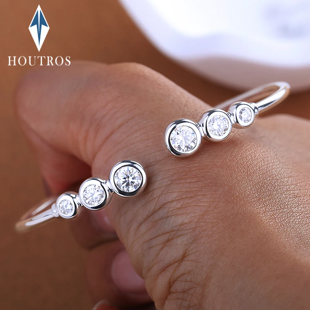 

100% 925 Silver Moissanite Open Bangle Bracelet for Women Bezel Set 1.8cttw Full Moissanite Diamond Adjustable Bangle Jewelry
