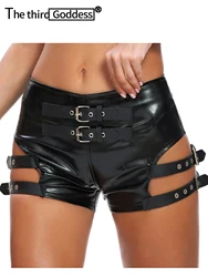 Sexy leather shorts women high waist spandex Black PU club Party DS Booty short femme summer punk biker woman shorts clothing HL