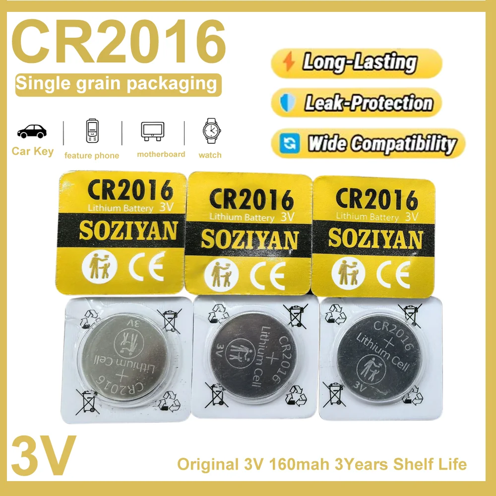 

10-100 шт. литиевых батареек CR2016 3В, совместимых с DL2016/BR2016, для брелоков, игрушек, часов, пультов дистанционного управления, долговечные