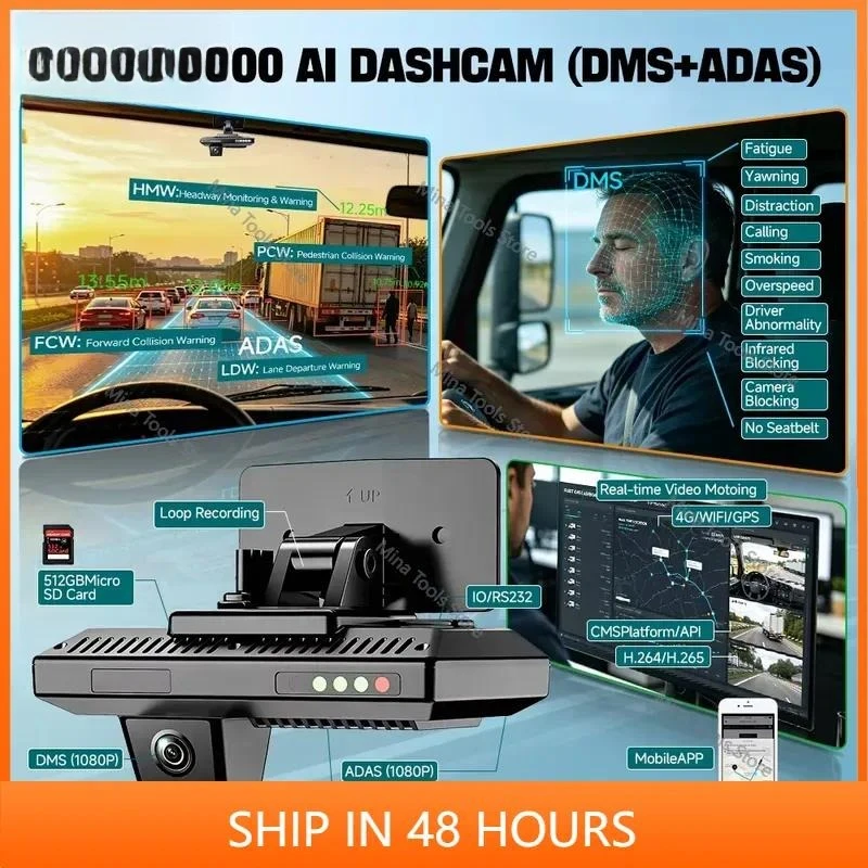 4G AI  Video Recorder with Live Remote View ADAS DMS 1080P Dual Lens Voice CMS Cloud Platform