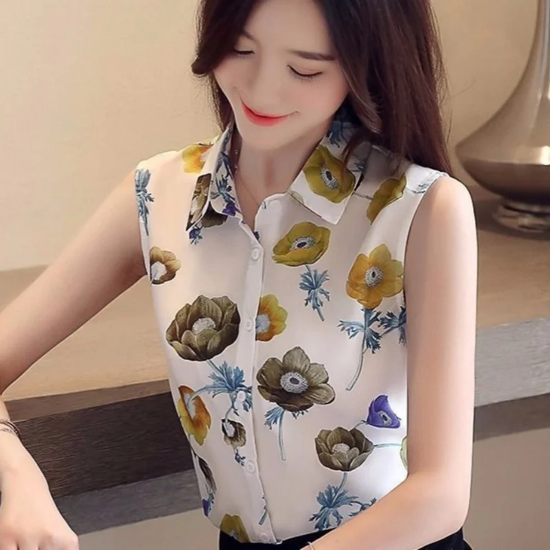 

Aesthetic Flower Pattern Shirts Sleeveless Blouse Tops Beautiful Office Lady Single Breasted Vest Tops Korean Fashion Sweet Y2K