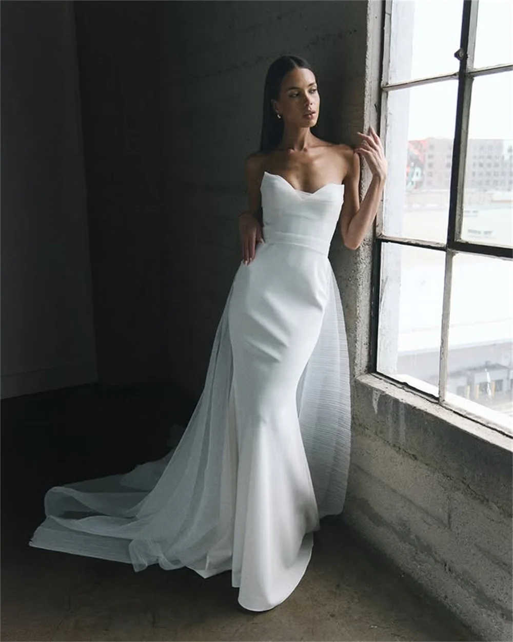 

New V-neck Pleast sheath WeddIng Dresses With Detachable Train Custom Made Vestido De Noival