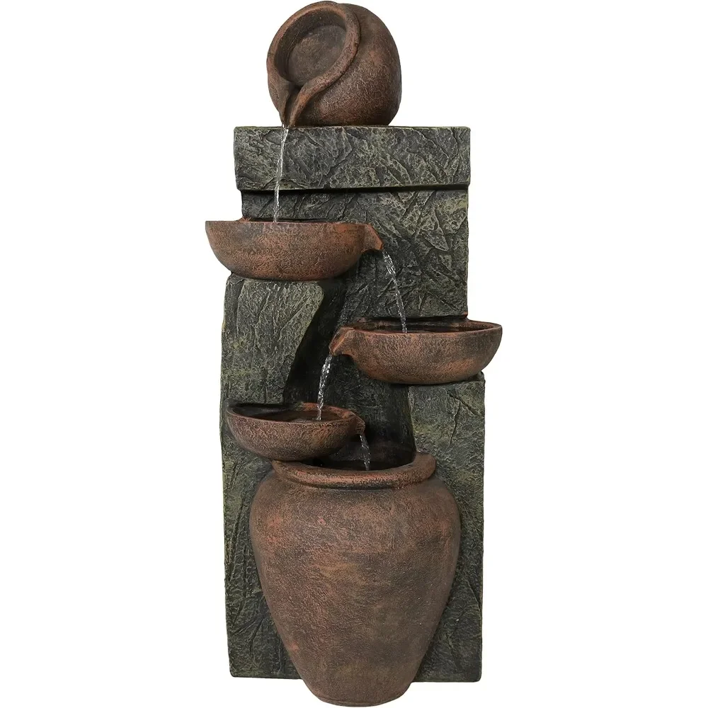 39-Inch Cascading Earthenware Pottery Stream Outdoor Water Fountain Brown, Waterfall Fountain