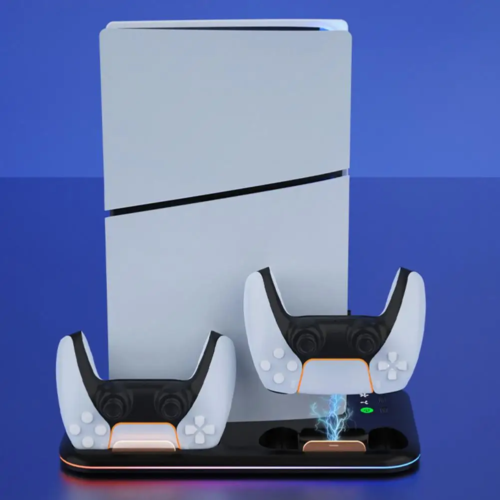 Indicateur de charge efficace, support vertical réglable avec chargeur de contrôleur pour PS5, base de console de jeu mince avec indicateur