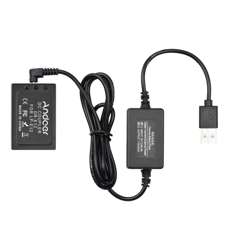 Andoer DR-E12 USB Power Kit DC Coupler Dummy Battery Replace of LP-E12 Battery w/ USB DC Converter Power Cable for Canon Cameras