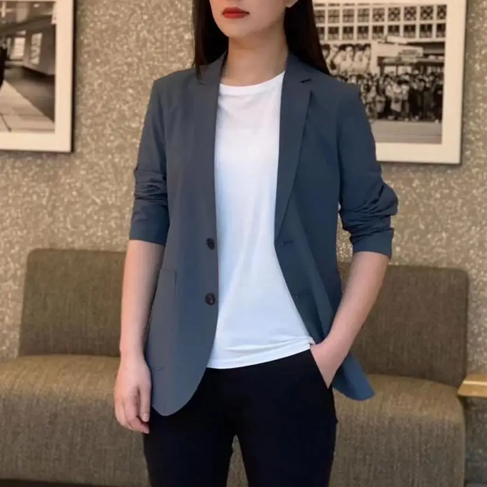 Women Casual Suit Jacket Elegant Women's Formal Business Coat with Button Closure Pockets Mid Length Solid Color Suit for Office