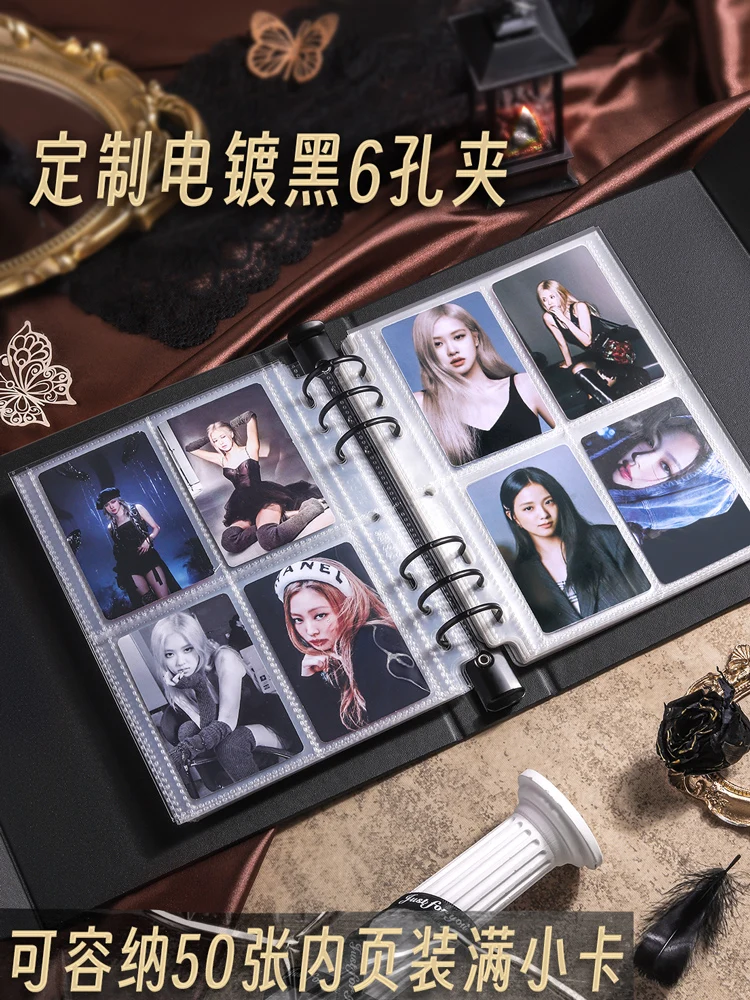Gothic Butterfly Photo Card Album, Textured Leather with Gold Stamping, 4-Pocket Photocard Holder for Aesthetic Collectibles