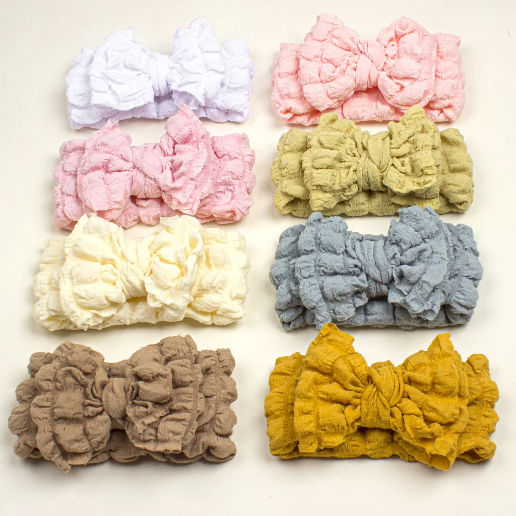 Solid Cable Bow Baby Turban Headband Kids Nylon Layers Elastic Headwraps Newborn Boy Girl Hair Band Accessories