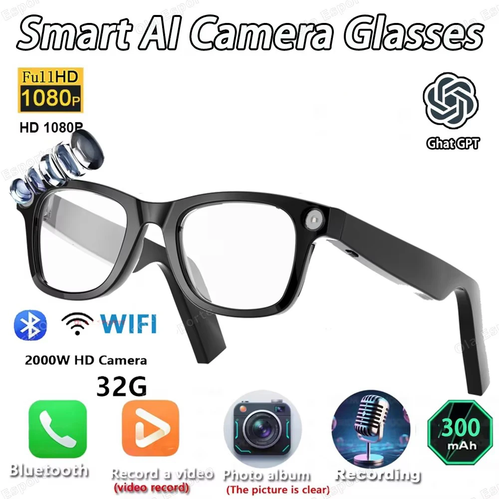 

AI Smart Glasses Chat GPT 2000W Camera Bluetooth Call 3000Mah Battery Voice Assistant Control Smart Glasses for Men Women