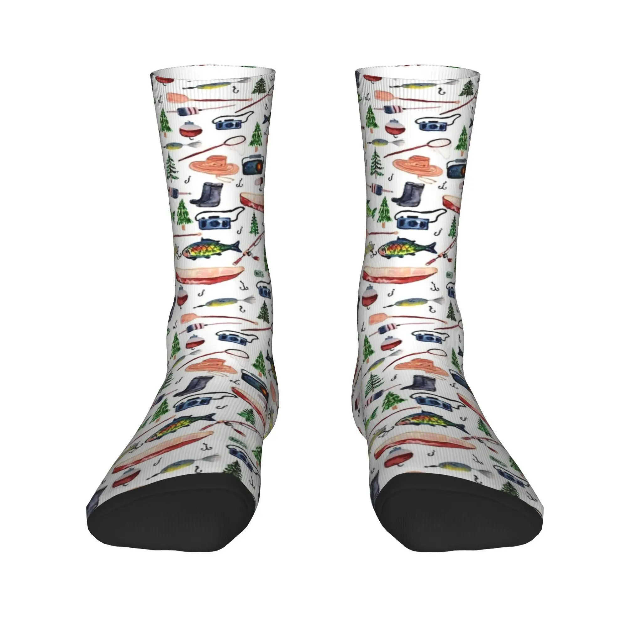 Fish Bait Socks Colorful Printed Fish Fishing Pattern Vintage Stockings Men Breathable Outdoor Socks Winter Non Skid Socks