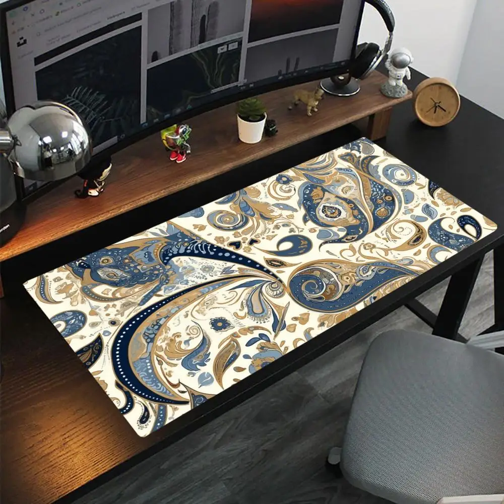 Синий и золотой переплетенный пейсли мечта Нескользящий моющийся коврик для мыши с резиновым дном