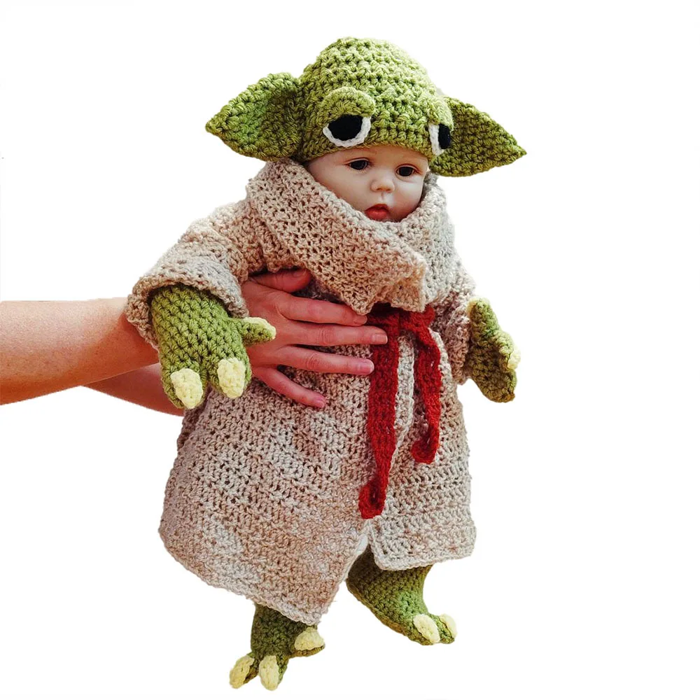 5pcs/set New Baby Yoda Children Clothes Set Crochet Yoda Costume Newborn Baby Yoda Photography Props Cartoon Clothing For Baby