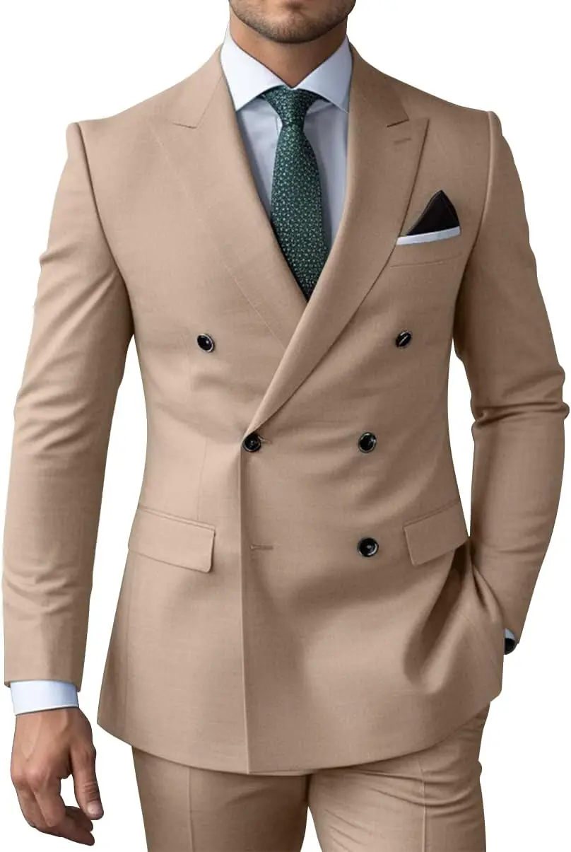 

Мужские двубортные костюмы, мужской костюм из двух предметов, приталенный костюм для мужчин, деловой свадебный смокинг, однотонный пиджак, жилет, брюки