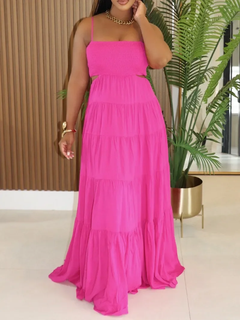 GUWU Mode Straße Frauen Sexy Cut Out Strap A-line Maxi Langes Kleid 2025, Urlaub Urlaub Party Geburtstag Kleider Vestidos