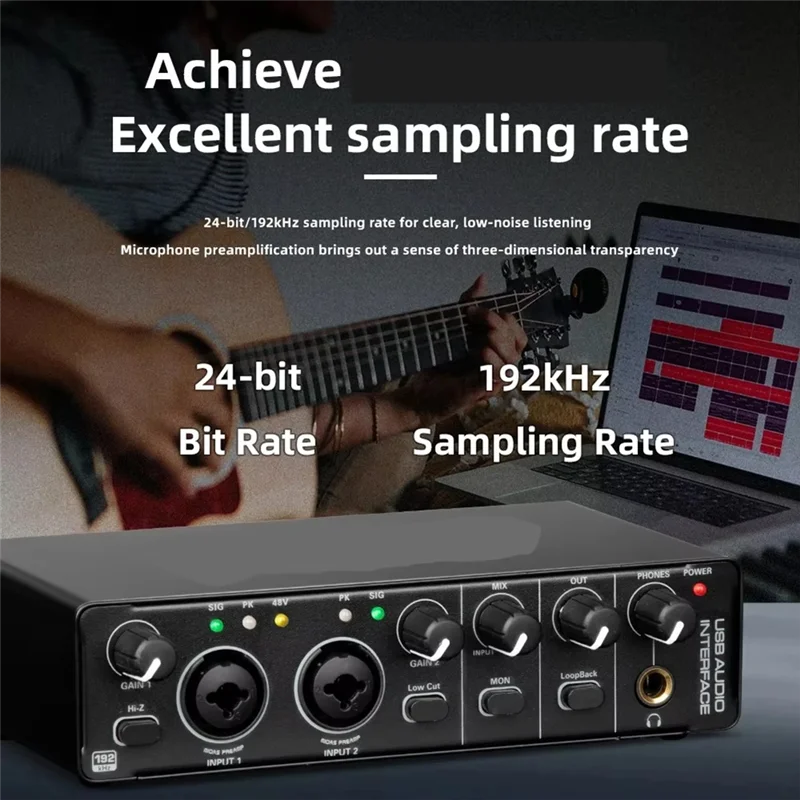 

Звуковая карта с отличной записью, проводное устройство аудиоинтерфейса, качество звука высокой четкости для электрогитары, микрофонная студия