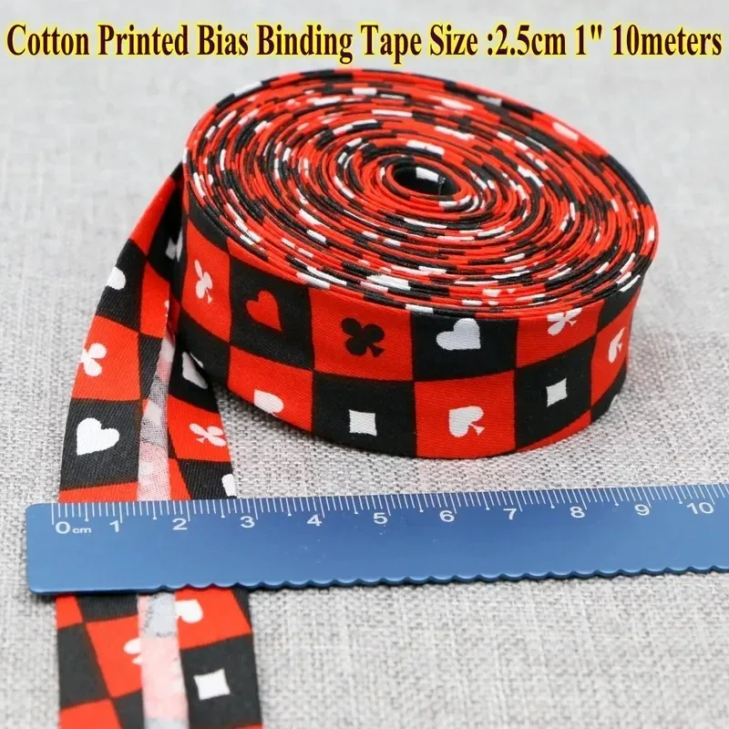 New Printed Cotton Bias Tape 25mm x 10meters Ribbon Fablic Welt Cloth Twill for DIY Garment Sewing edge serging material