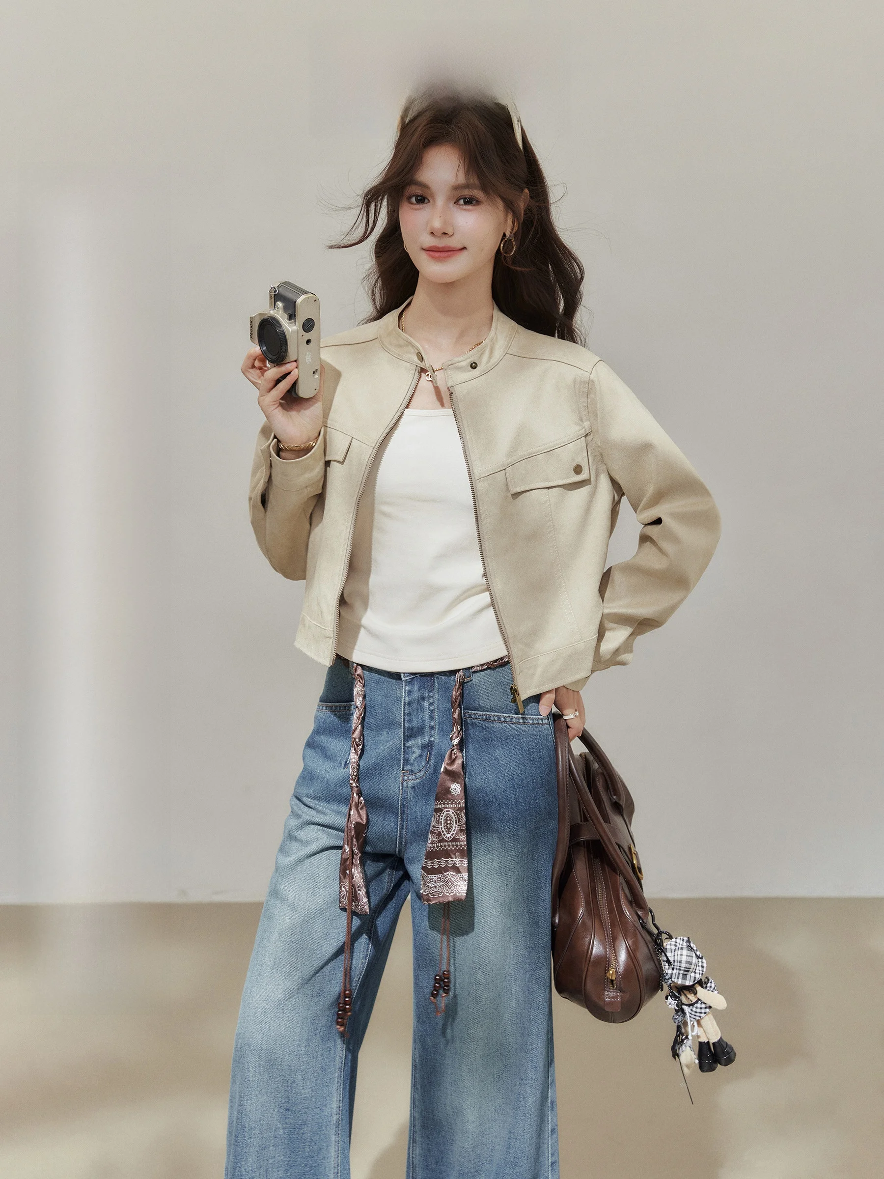 

Women's ort Jaet Autumn Winter New Sle Casual Workwear Stand Collar Zipper up Outerwear Faionable Top by Wang Xue