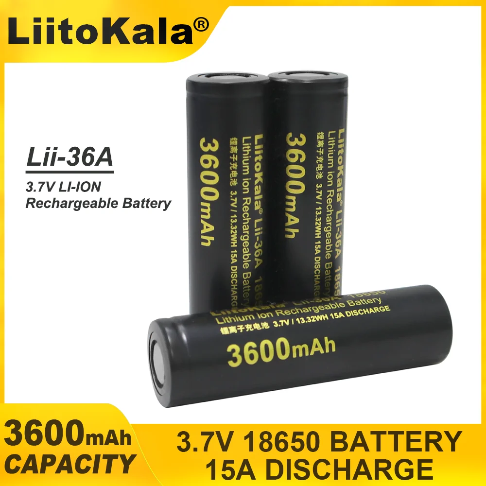 1-6PCS  LiitoKala Lii-36A 18650 battery 3.7V Li-ion cell 3600mAh large capacity amount of lithium batteries