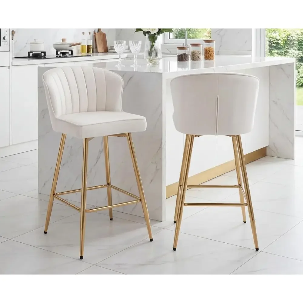 

Комплект из 2 барных стульев с бархатной обивкой и золотистой подставкой для ног - удобные стулья для кухонного острова/домашнего бара/столовой