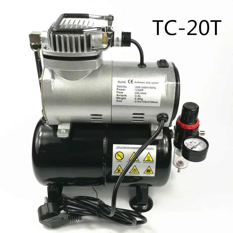 TC20T Small Air Compressor Silent Furniture Leather Repair Manicure Model Coloring Airbrush Air Pump