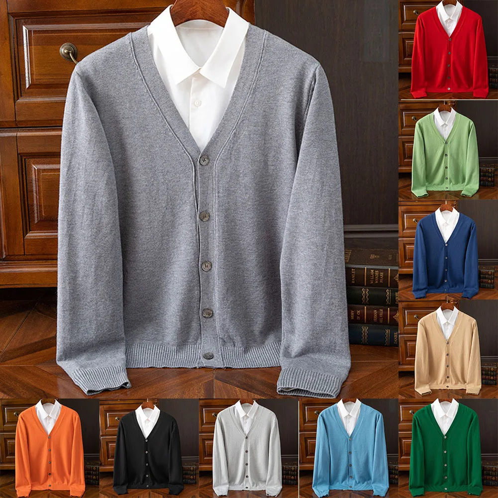 

Fashion Mens Classic Solid Color Knit V-Neck Cardigan Sweater Soft Baggy High End Cardigans Sweaters Coat Men Clothing