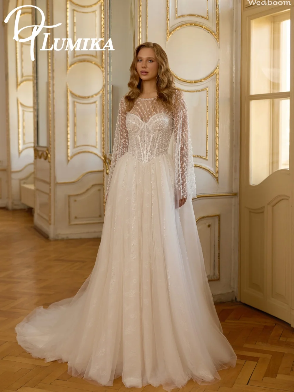 

Luxurious Pearl Wedding Dress 2026 Exquisite Long Sleeve Bridal Dress Charming A Line Bridal Gown For Wedding Party