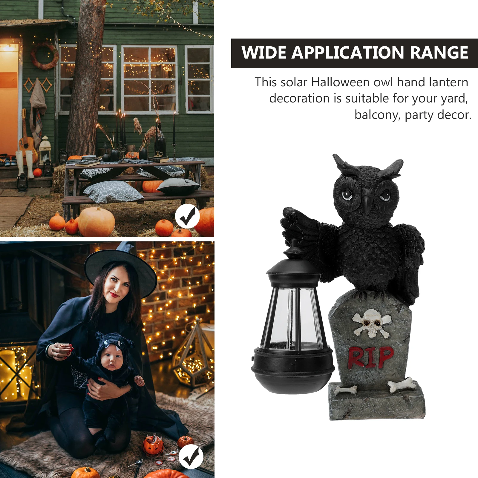 

1pc Solar Owl Ornament Halloween Resin Outdoor Decoration Festival Gift Yard Garden Halloween Owl Adornment