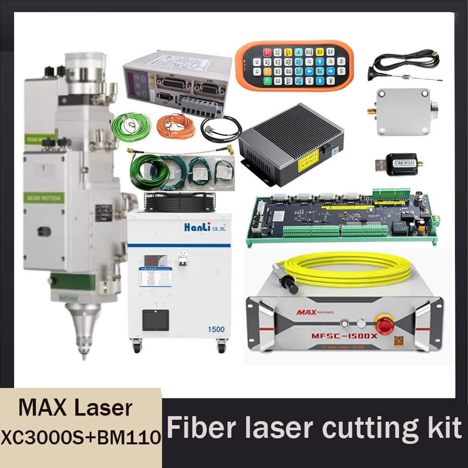 MAX Chuangxin laser source 1500W/2000W/3000W/6000W kit XC3000S laser system, BM110 automatic cutting head laser chiller