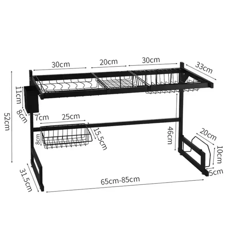 DS1185 85cm Stainless Steel Dish Drying Rack Kitchen Sink Drain Organizer Storage Shelf for Plates Bowls Utensils
