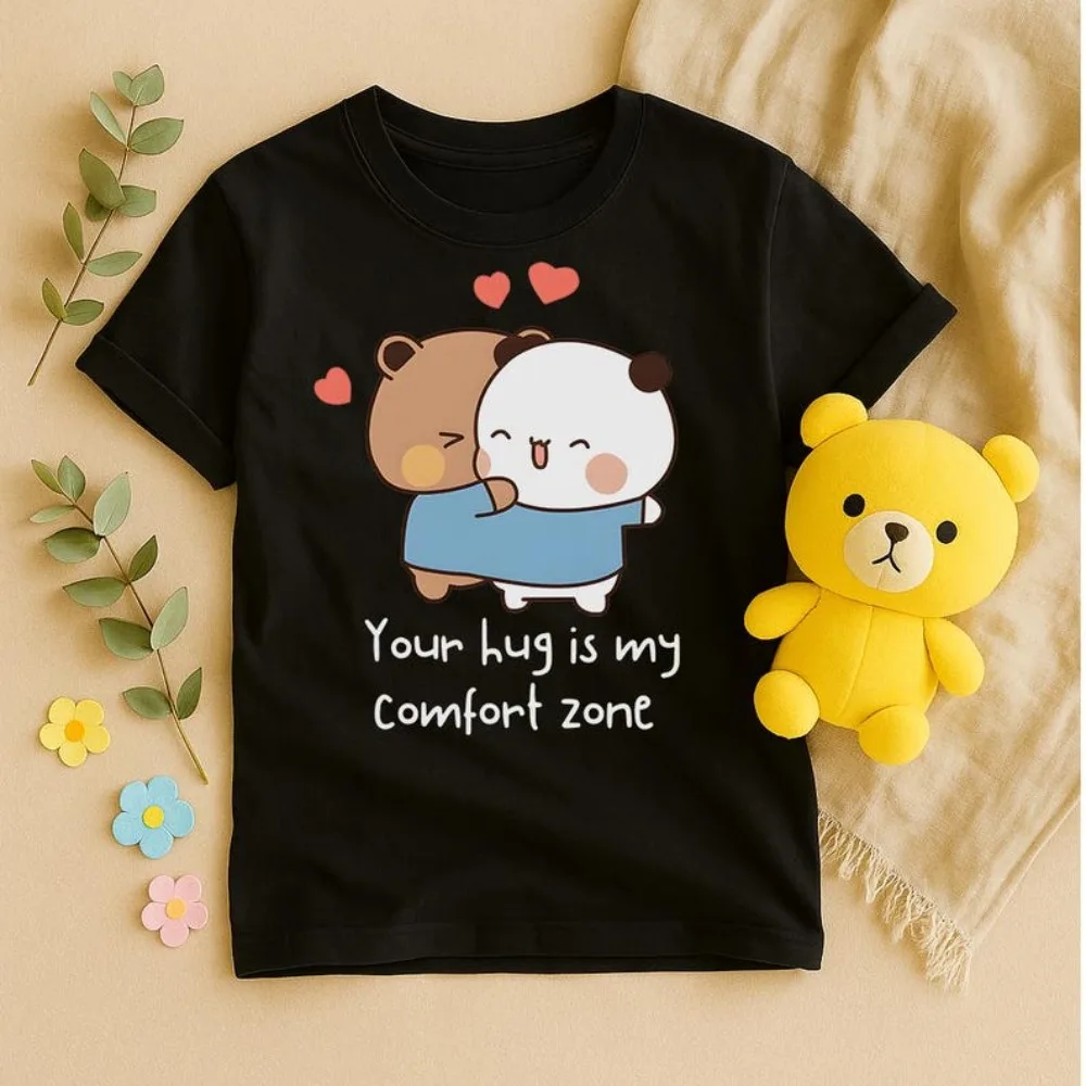 Bubu Dudu Bear Hug T-Shirt Kawaii Couple Relaxing Clothing Men Women Casual Daily Life Cotton Tee Comfort Zone Unisex Tshirt
