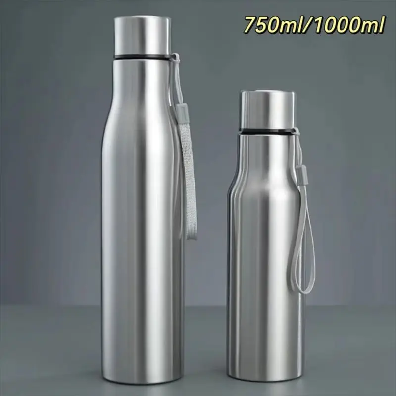 750ml/1000ml large capacity stainless steel water cup outdoor portable travel kettle metal thermos cup with carrying rope