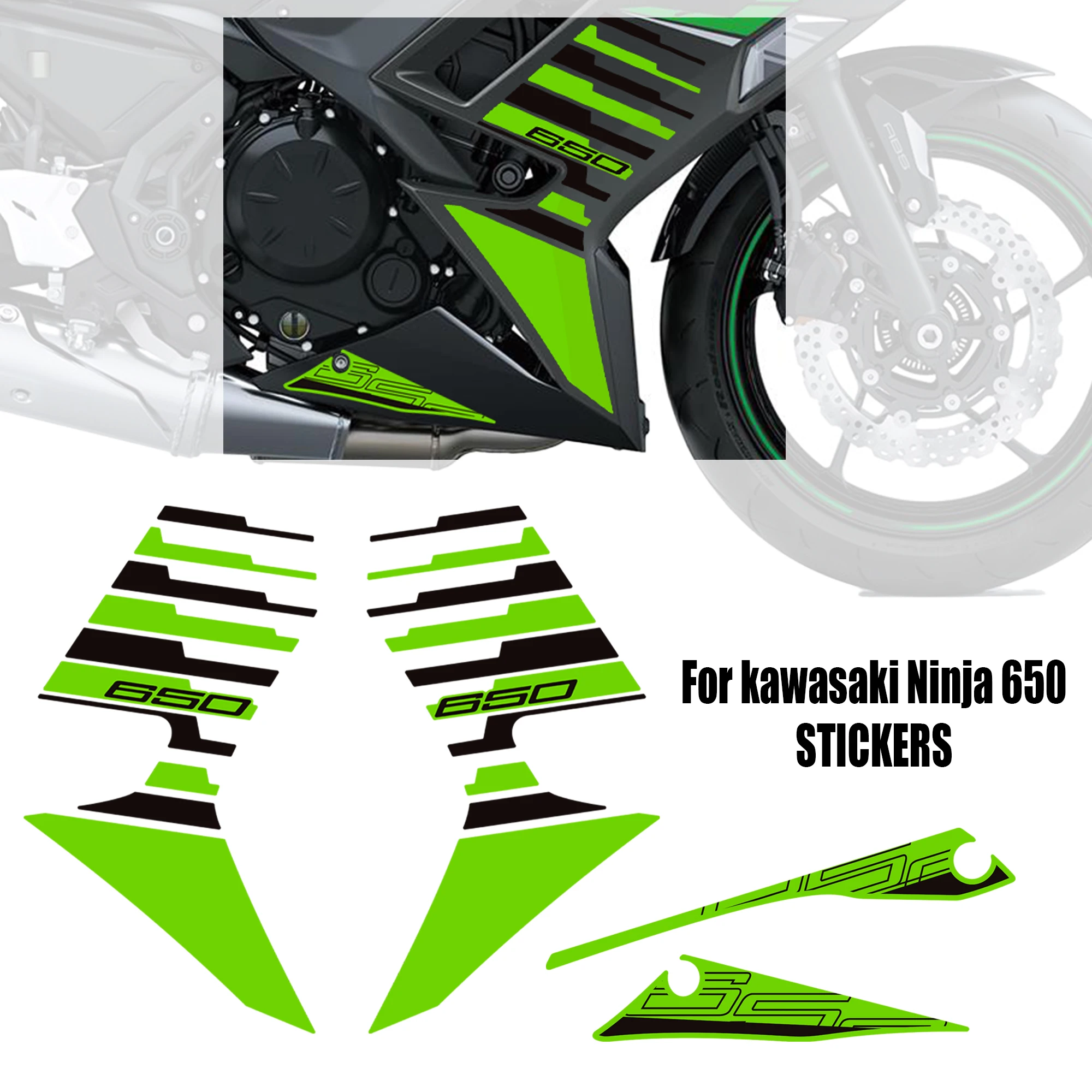 

Ninja 650 Fit Kawasaki Tank Pad Side Grips Gas Fuel Oil Kit Knee Fairing Fender Wheels Adhesive Stickers Decals 2020-2025
