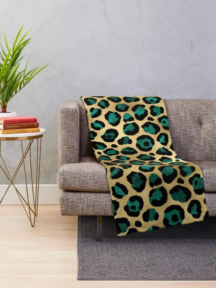 Dark Green Leopard Print Throw Blanket fluffy Giant Sofa Polar Blankets