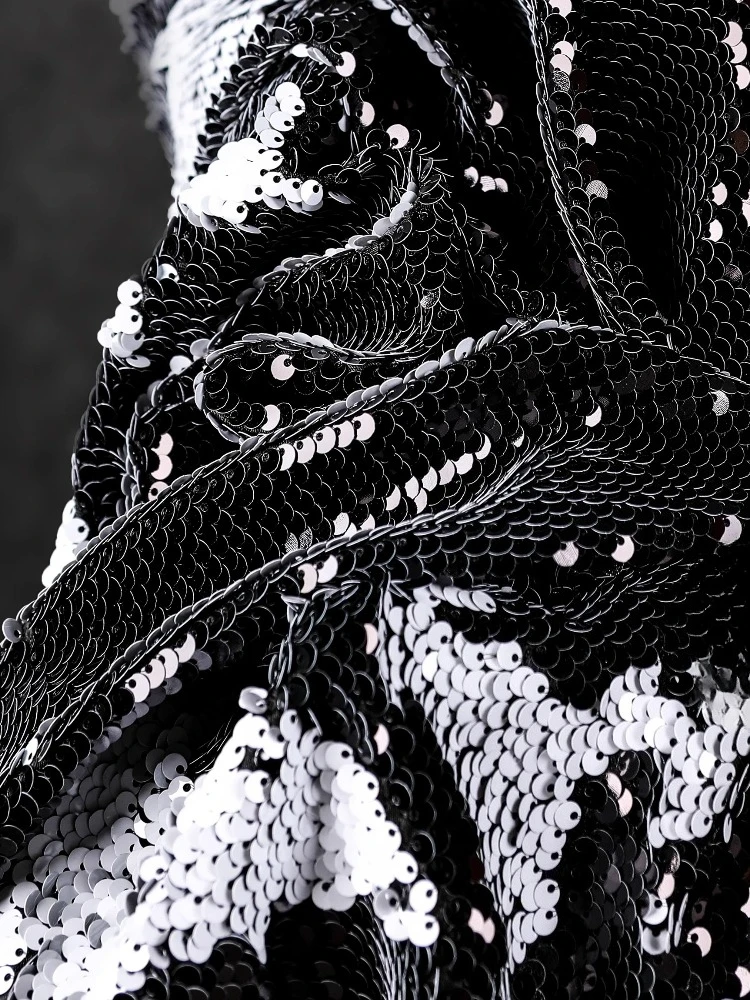 

Черно-белая ткань с блестками, круглая бусина, украшение, фон, ткань, свадебное платье, креативная дизайнерская ткань, швейные метры своими руками